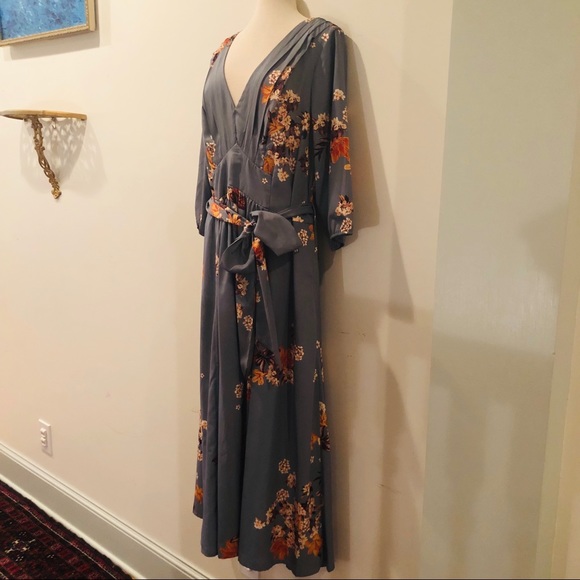 EShakti Pleated Floral Print Crepe Maxi Dress NWOT - Picture 3 of 11